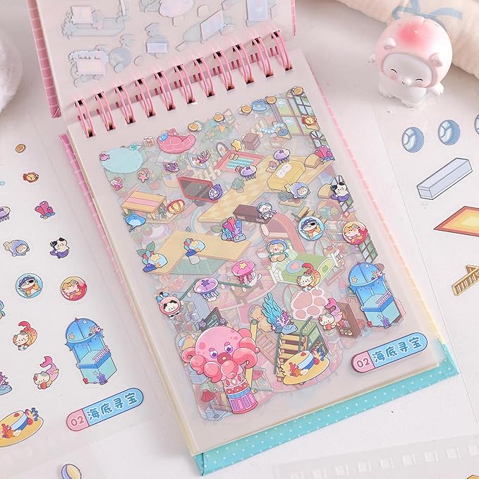 10 Sets DIY 3D House Stickers, Scene Miniature Scene Sticker Book, Cute Cartoon Scenes for Women Girls Teen Kids, Make Your Own Sticker, Fun Room Sticker BookRelief Stress Pass The Time