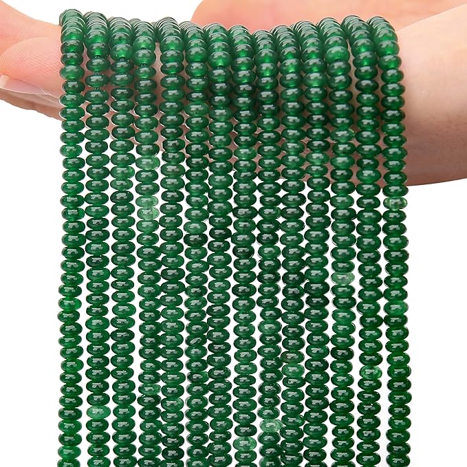 2 Strands (300PCs) Green Jade Rondelle Beads, 2 * 4mm Gemstone Loose Spacer Abacus Disk Beads for DIY Bracelet Necklace Earrings Jewelry Making, Craft Supplies Beading Kit