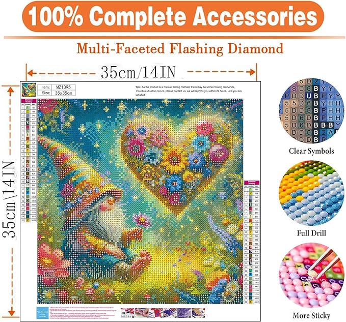 igoodom Gnome Diamond Art Kits for Adults, Gnome Diamond Painting Kit, Full Drill Round Valentine's Day Diamond Art Kits, DIY Gem Art and Crafts for Home Wall Decor Gift 14x14inch