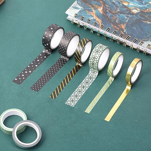 Mr. Pen Midnight Garden Washi Tape Set, 8 Rolls, Gold Foil Decorative Tape, Washi Tapes, Scrapbook Tape, Craft Tape