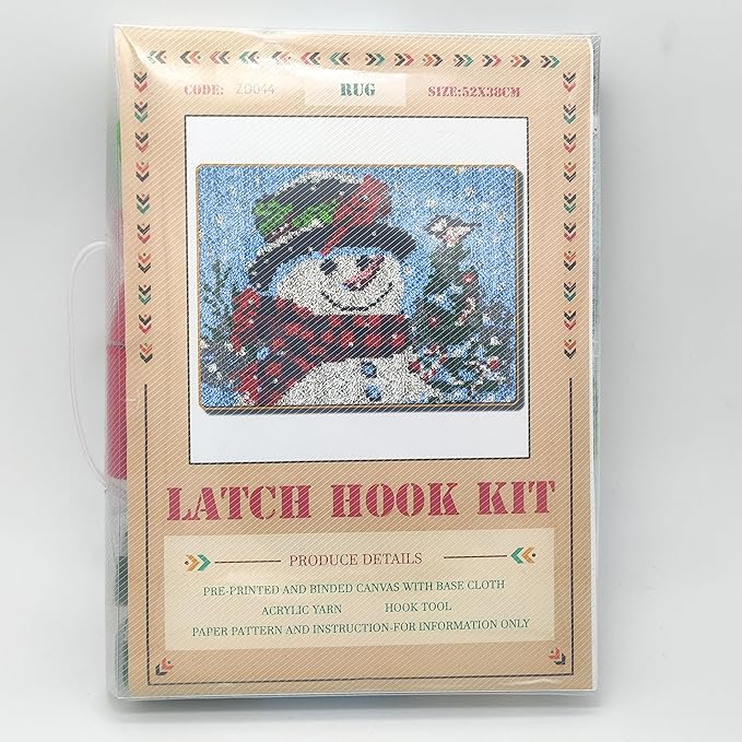 Howie's Latch Hook Kits for Adults, DIY Christmas Latch Hook Kit Rug Crochet Yarn, Color Preprinted Pattern Embroidery Decoration (Black Hat Snowman, 20.47 x 14.96 inch)