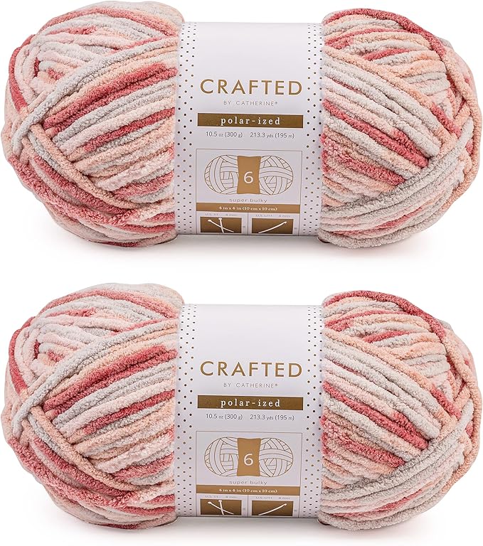 Crafted By Catherine Blanket Multi Yarn - 2 Pack (213 Yards Each Skein), Pink Multi, Gauge 6 Super Bulky