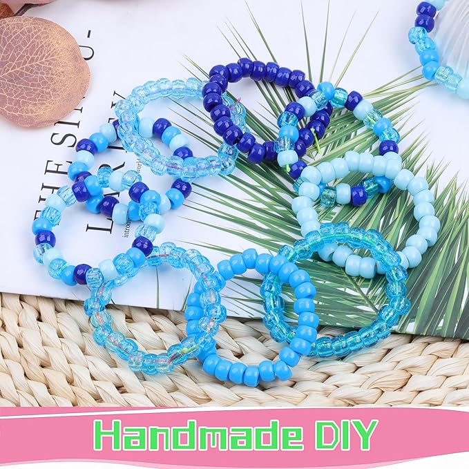 Blue Pony Beads for Bracelet 1000 Pcs Friendship Bracelets Beads 6x9mm Plastic Beads for Hair Braiding Transparent Glittering Beads for Necklace Earrings Jewelry Making (5 Blue Series)