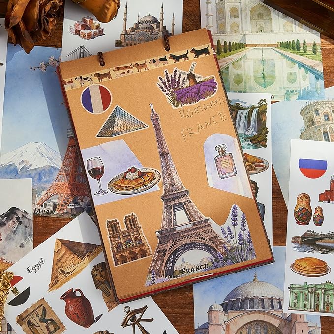 Gemmapylor 280PCS Travel Journaling Supplies, Scrapbook Paper Kit with 220+ Washi Stickers, Junk Journal Ephemera Set for Scrapbooking, Planner Decoration & Art Collage