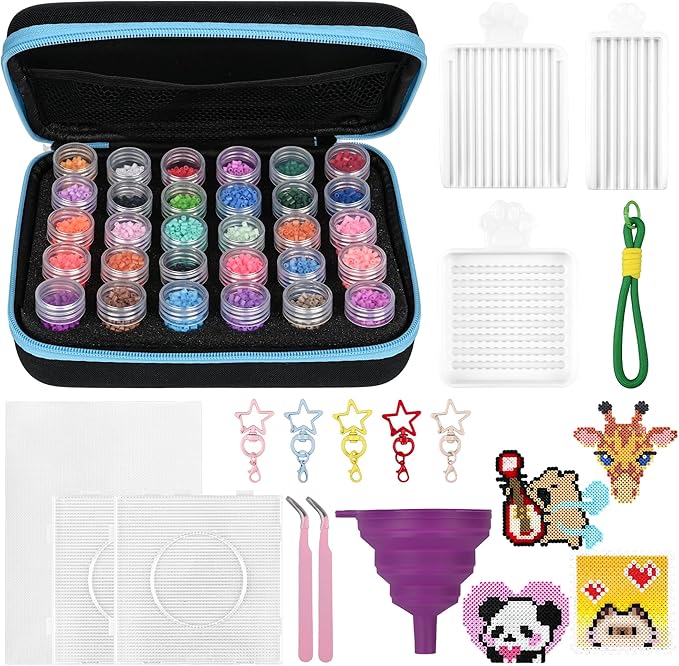 Premium 2.6mm Fuse Beads Craft Kit - 30 Colors Mini Melty Beads for Detailed Pixel Art, Stress Relief Hobby Project for Adults, DIY Pattern Decorations & Ornaments-Blue