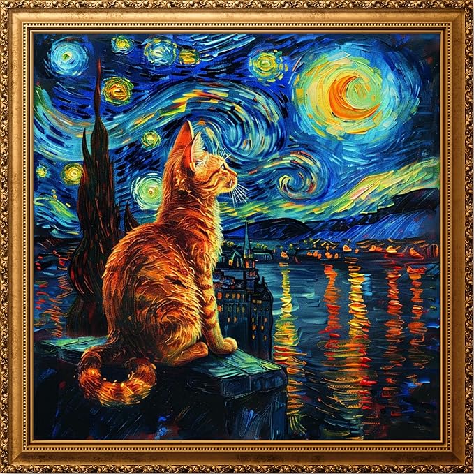 leczany cross stitch stamped kits for adults beginners patterns craft kit needlepoint full range of diy embroidery kits starter 11ct 3 strands | cat starry sky 16.5×16.5 inches