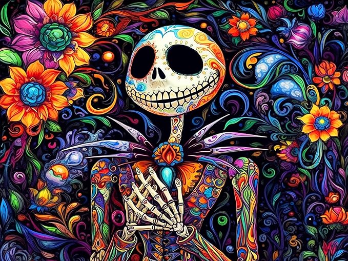 Halloween Diamond Art for Adults, Skullhead Jack Diamond Art Painting Kits for Adults Beginners, 5D Full Drill Nightmare Before Christmas Paint With Diamonds Gem Art Crafts Kits for Home Decor 12x16in