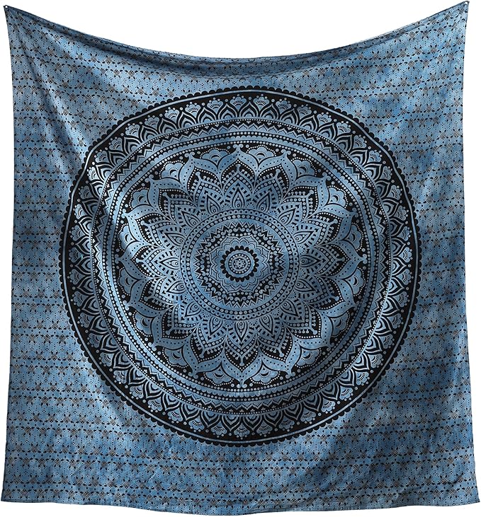 popular handicrafts queen mandala hippie tie dye psychedelic ombre tapestry wall hanging - indian maditation gypsy bohemian hippy dorm room decor blue 81x88 inch