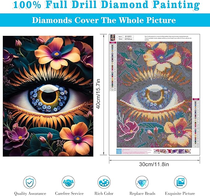 Meothan Eye Diamond Painting Kits for Adults Eyes Diamond Art Kits for Adult Beginners Full Round Drill Flower Diamond Art Painting Gem Art Kits for Home Wall Decor (16x12 inch)