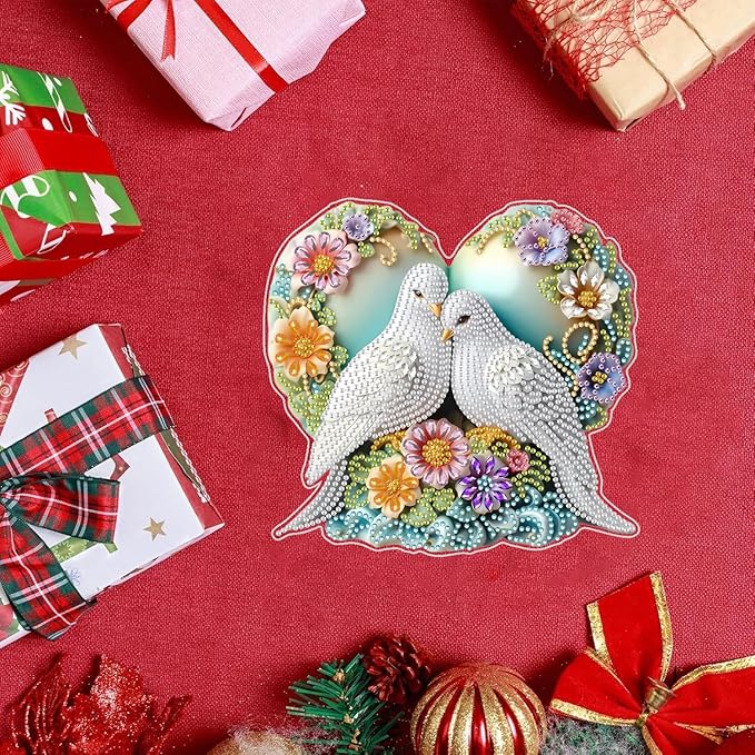 Hanging Diamonds Art kit for Adult, Spring DIY Dove of Peace Diamonds Painting Art Kit, 7.76x7.4 inch Acrylic Diamonds Painting Kit, Diamond Dot Kits Special Crystal Diamond Hanging Ornamen