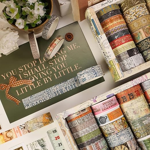 Vintage Washi Tape Set - 24 Rolls Arts Adhesive Tapes Assorted Retro Decorative Masking Tape Sets for Craft, Kids, Scrapbook, DIY, Gift Wrapping (12-Mystic Tarot)
