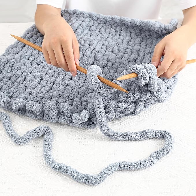 Chunky Chenille Yarn for Hand Knitting 8 Jumbo Pack Jumbo Chunky Yarn for Hand Soft Blanket Knitting, Bulky Thick Fluffy Yarn for Crocheting (Medium Gray)