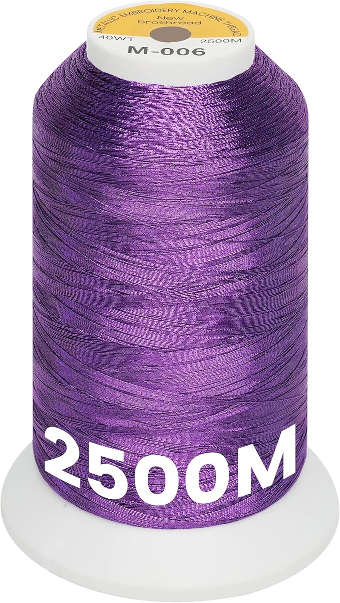 New brothread Single Huge Spool Metallic Embroidery Machine Thread 2500M (2735Y) Each for Commercial and Domestic Embroidery Machines - Purple M-006