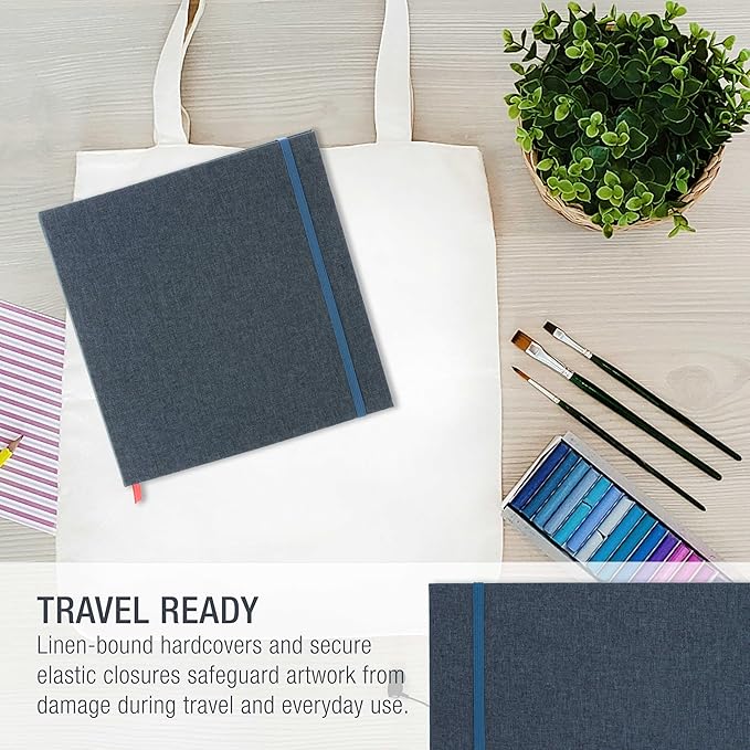U.S. Art Supply 8.5" x 8.5" Watercolor Book (2 Pack, 76 Sheets Each) - 110lb (230 GSM) Linen-Bound Hardcover Artist Paper Pads - Acid-Free Cold-Pressed Watercolor Paper Pad Mixed Media