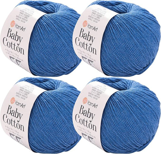 YarnArt Baby Cotton Yarn 4-Pack – Soft Knitting Yarn for Baby & Summer, 50% Cotton 50% Acrylic, 1.76 Oz Each, 180.44 Yds/Skein – Ideal for Amigurumi & Crochet Projects (447)