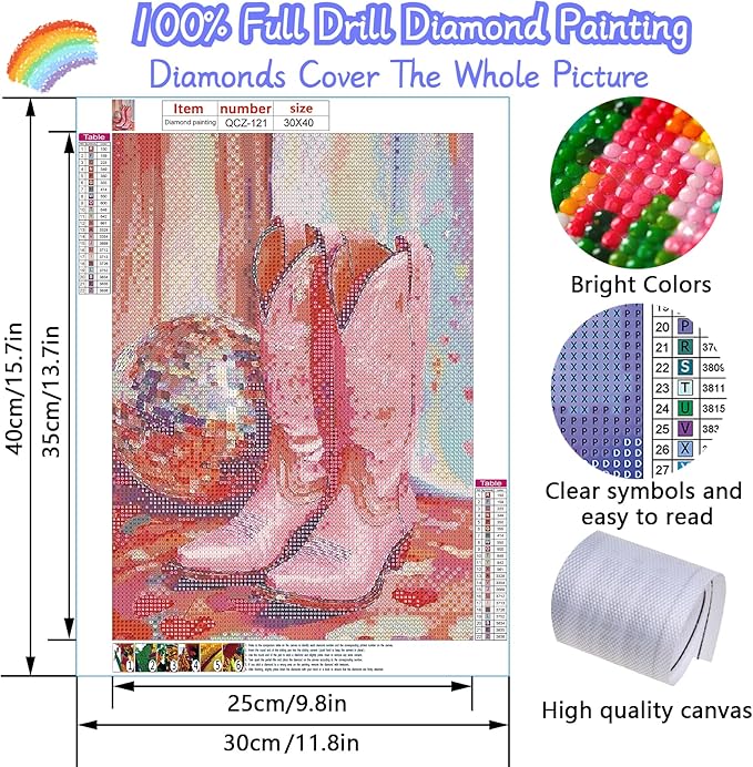 GUMITOON Pink Boots Diamond Painting Kits for Adults, 5D Diamond Art Painting by Numbers Kits, DIY Diamond Dots Art Kits, Full Round Drill Diamond Art Kits for Adults for Home Wall Decor [12x16 inch]
