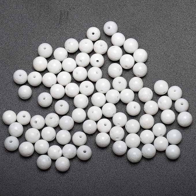 LPBeads 200Pcs Polished 6mm Round Natural White Alabaster Gemstone Loose Beads with Stretch Cord for Jewelry Making Bracelets