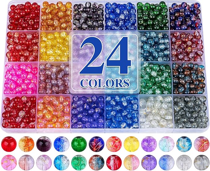 XSEINO About 1200+ PCS 6mm Golden Silk Style Glass Beads Bracelet Making Kit,24 Assorted Colors Golden Silk Series Crystal Beads for Bracelet and Jewelry Making and DIY Crafts,Friendship Bracelets