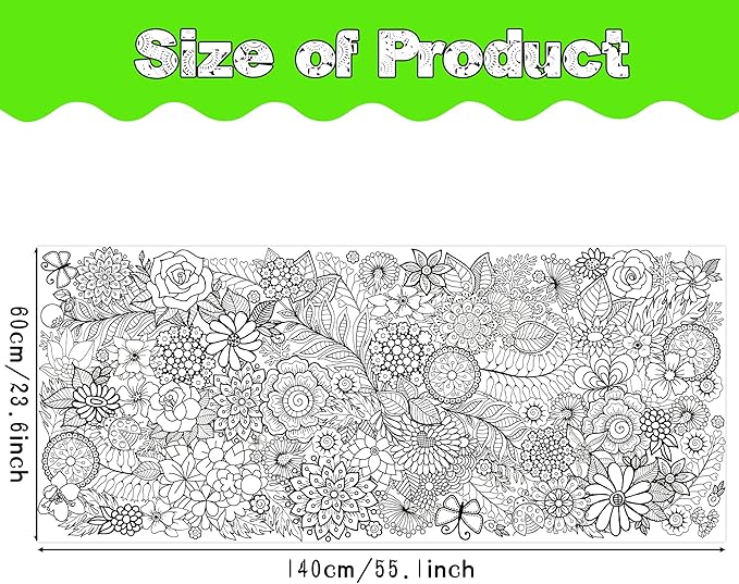 dvbonike jumbo mandala coloring poster giant flower diy drawing paper art blank banner 55.1 x 23.6 inch color-in table cover wall decoration school group activities for kids arts craft party suppiles