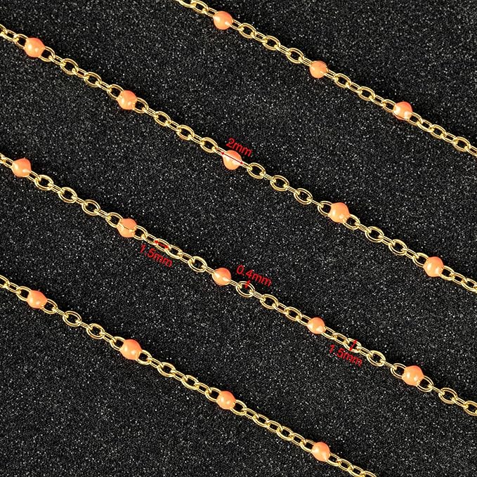 UMAOKANG 33 Feet Gold Plated Jewelry Making Chain Stainless Steel Cable Link Chains Bulk Orange Enamel Bead Decorative Craft Chain Roll