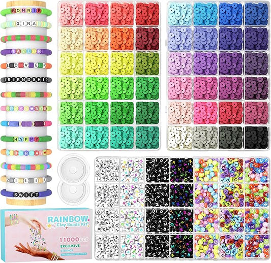 ARTDOT 11000 PCS Assorted Clay Beads for Friendship Bracelets Making Kit, 48 Colors Jewelry Making Supplies Heishi Beads with 7 Styles Letter Beads Set Gifts