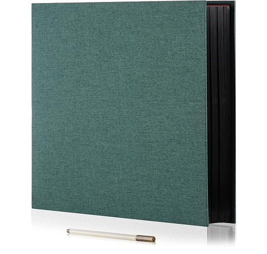 Large Photo Album Self Adhesive 4x6 8x10 10x12 13"x12.6" Scrapbook Album 12.6"x11" Inch 60 Black Sticky Pages Linen Cover Magnetic Photo Album with A Metallic Pen and DIY Stickers(Dark
