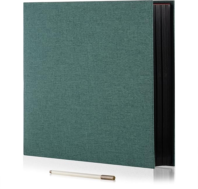 Large Photo Album Self Adhesive for 4x6 8x10 Magnetic Scrapbook Album DIY 60 Black Sticky Pages Linen Cover Photo Album(Dark Green)