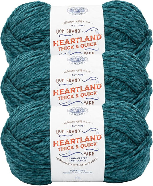 Lion Brand Yarn Heartland Thick & Quick Bulky Heathered Yarn for Knitting and Crochet, Dolores, 3 Pack