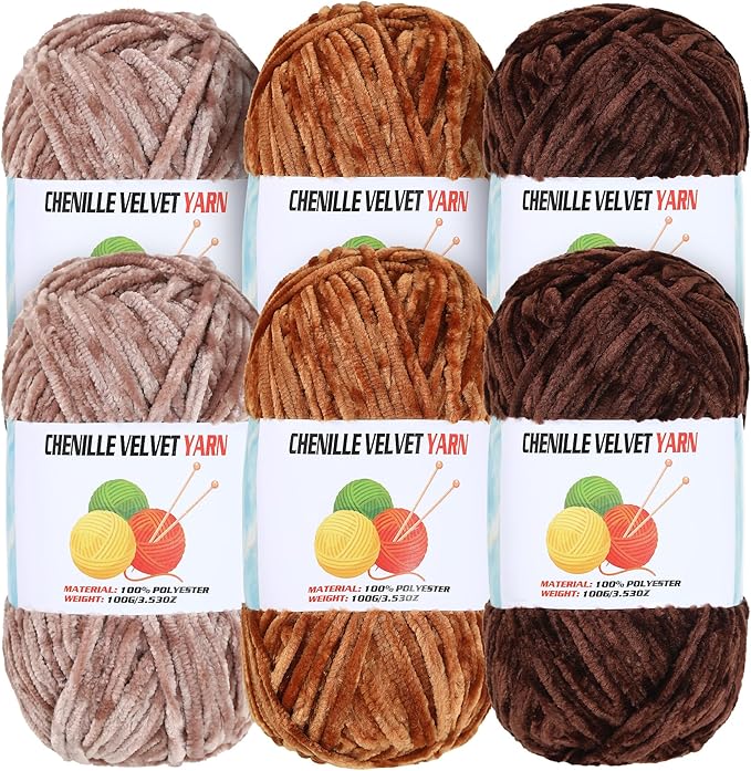 6 * 100g Velvet Chenille Chunky Yarn, Handcrafts Weaving Soft Chenille for Crocheting Clearance, Used for Making Baby Yarn Blanket, Clothes, Knitting Creations (E)
