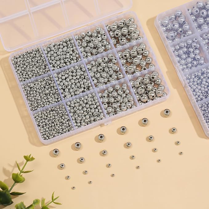 Silver Beads 1100 Pcs Smooth Round 3/4/6/8mm Silver Filled Beads for Bracelet Jewelry Making
