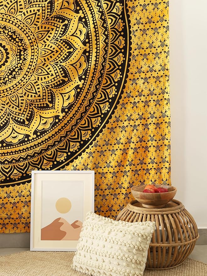 popular handicrafts queen mandala hippie tie dye psychedelic ombre tapestry wall hanging - indian maditation gypsy bohemian hippy dorm room decor yellow 81x88 inch