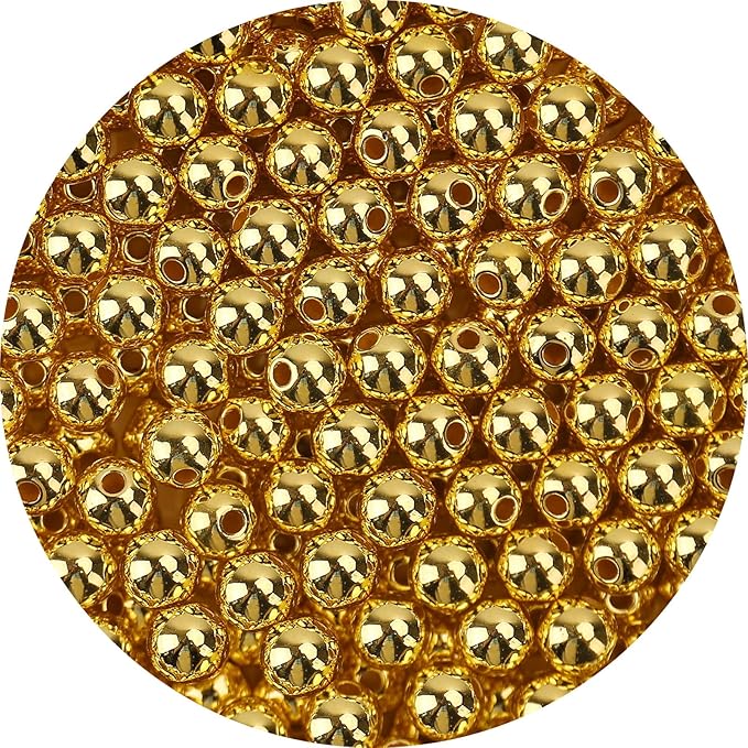 bonny boxx quality glossy abs imitation pearl beads with hole 6/8/10mm round plastic acrylic spacer bead for diy craft jewelry making supplies (gold, 6mm, 700pcs)
