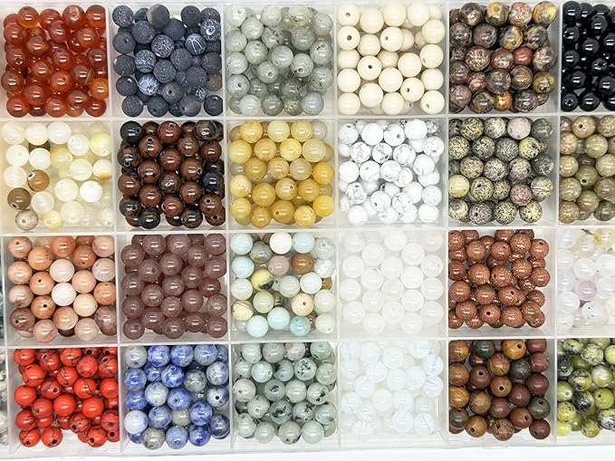 Yephac 1120pcs 6mm Natural Gemstone Beads Loose Gemstone for Jewelry Making, Hole Size 1mm Smooth Beads for DIY Bracelet Necklace Earrings,Box Packed(28 Colors-2,6mm)
