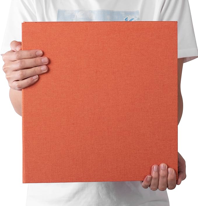 Large Photo Album Self Adhesive 4x6 5x7 3x5 8x10 Scrapbook Magnetic Album DIY Scrap Book Length 13 x Width 12.8 (Inches) 120 Black Sticky Pages Linen Cover DIY Photo Album(Orange)