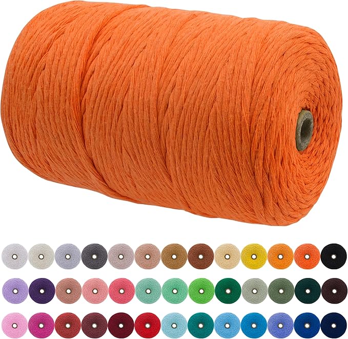 JeogYong Single Strand Macrame Cord 3mm x 218 Yards (656 Feet) Soft Cotton Rope Macrame Yarn 3 mm Macrame Cord, Macrame Supplies for Crafts Wall Hangings Plant Hangers Decorations (Orange)