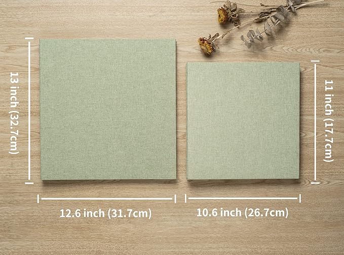 Large Photo Album Self Adhesive 4x6 8x10 10x12 13x12.8 Magnetic Scrapbook Album 12.6x11 Inch 60 Sticky Pages Linen Cover DIY Photo Album with A Metallic Pen and DIY Stickers(Grass