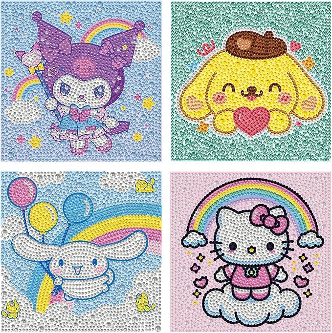 YSUNETER Diamond Painting Kits for Kids Beginner - 4 Pack DIY 5D Full Drill Diamond Art Kits for Children, Cute Animals Round Crystal Rhinestone Gem Art Crafts Home Wall Art Decor 5.9 x 5.9 Inches