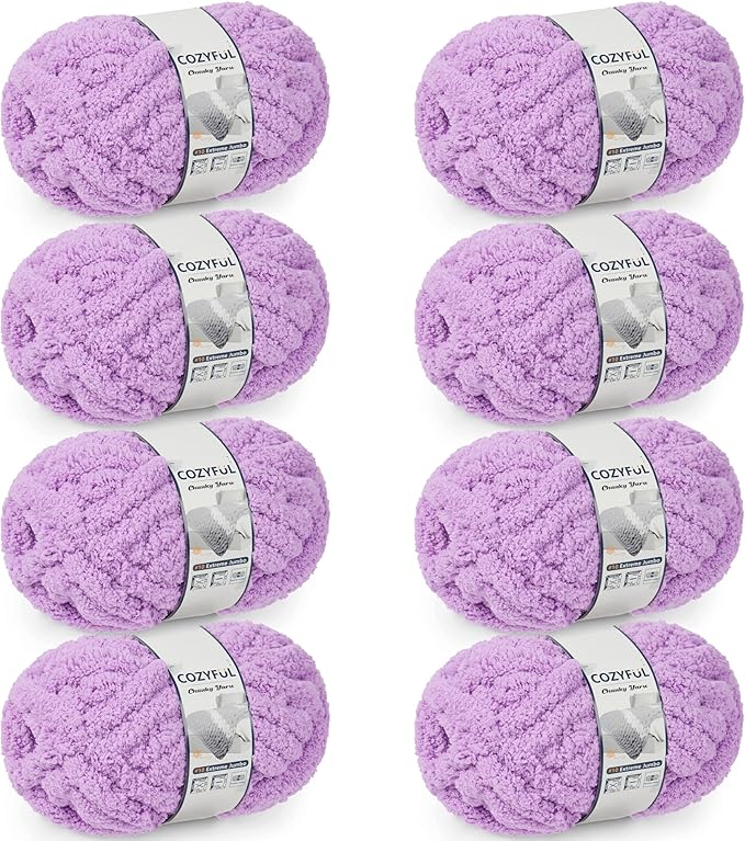 Chunky Yarn for Hand Knitting - #10 Chunky Chenille Yarn, Jumbo Big Thick Chunky Yarns for Crocheting, Super Bulky Chunky Knit Blanket Yarns, 8 Skein (25 yds 8 oz Each Skein), Purple