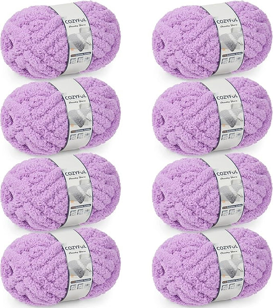 Chunky Yarn for Hand Knitting - #10 Chunky Chenille Yarn, Jumbo Big Thick Chunky Yarns for Crocheting, Super Bulky Chunky Knit Blanket Yarns, 8 Skein (25 yds 8 oz Each Skein), Purple
