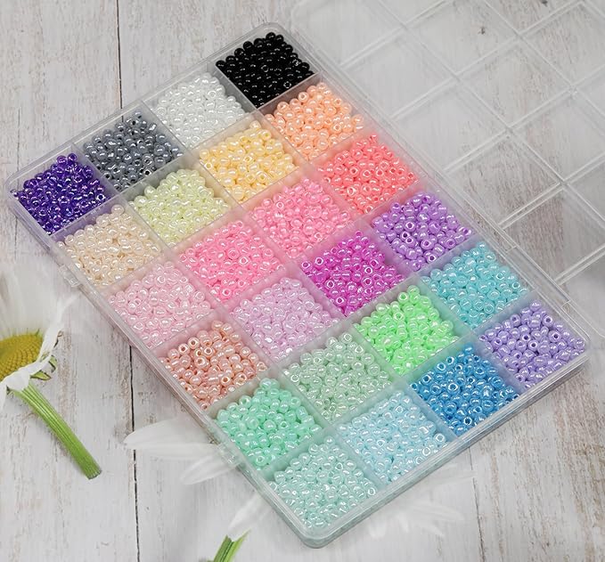 4mm 6/0 Seed Beads Kit - 3120pcs Bulk Glass Beads with Storage Box, 24 Colors (130pcs/Each) for Jewelry Making, DIY Crafts, Clothing Accessories, Handmade Decor