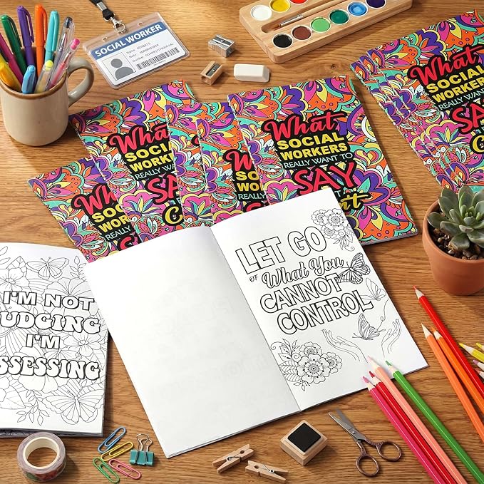 Tenceur 12 Pcs Social Worker Coloring Books Appreciation Gifts for Adult Social Worker Month DIY Art Stress Relief Relaxation Drawing Book Inspirational Patterns Bsw MSW DSW LCSW Office Supplies