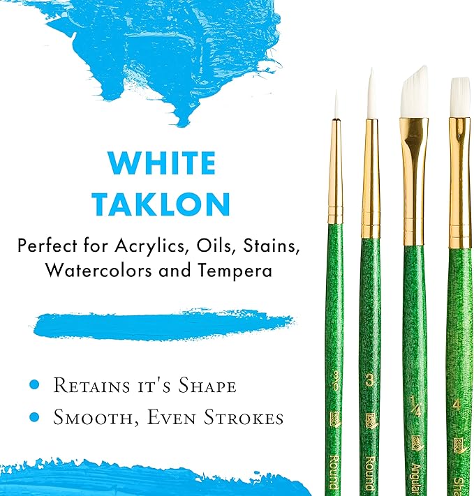 Princeton RealValue Brush Set, White Taklon, Green Handle, 4 Piece, 1 Count