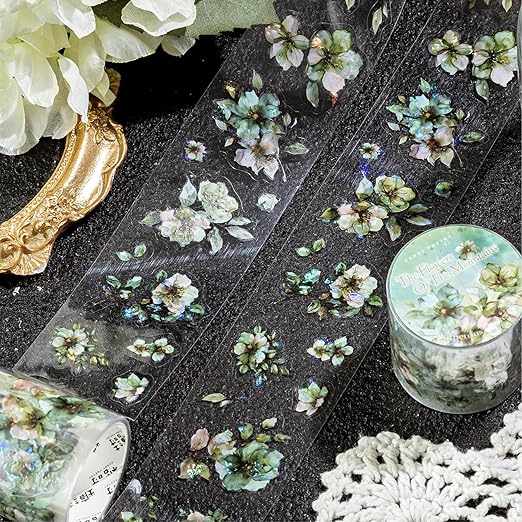 Flower PET Tape Stickers for Scrapbooking Supplies, 6 Rolls of Holographic Vintage Floral Journal Stickers for Scrapbooking, Journaling, Junk Journal Supplies,DIY Crafts (Garden)