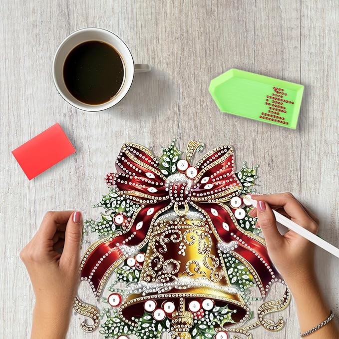 SENQAO Christmas Bell Diamond Art Hanging Kits for Adults Kids, Christmas Diamond Art Suncatchers, 5D Special Shape Diamond Painting Pendant Window Ornament Gifts for Home Garden Door Wall Decor