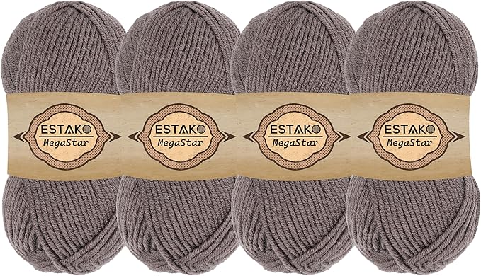 Estako Megastar, (4 Skeins Pack) 75% Acrylic 25% Wool Yarn, Soft, Chunky Bulky Weight #5 for Crochet and Knitting (4 x 3.52 Oz) / (4 x 120 Yrds) (67012 - Mink)