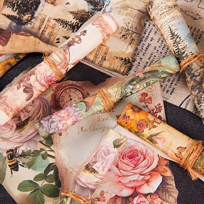 144 PCS Fantasy Scrapbook Paper Set, Vintage Journal Ephemera Pack for Scrapbooking, Journaling, DIY Crafts with Glue Tape
