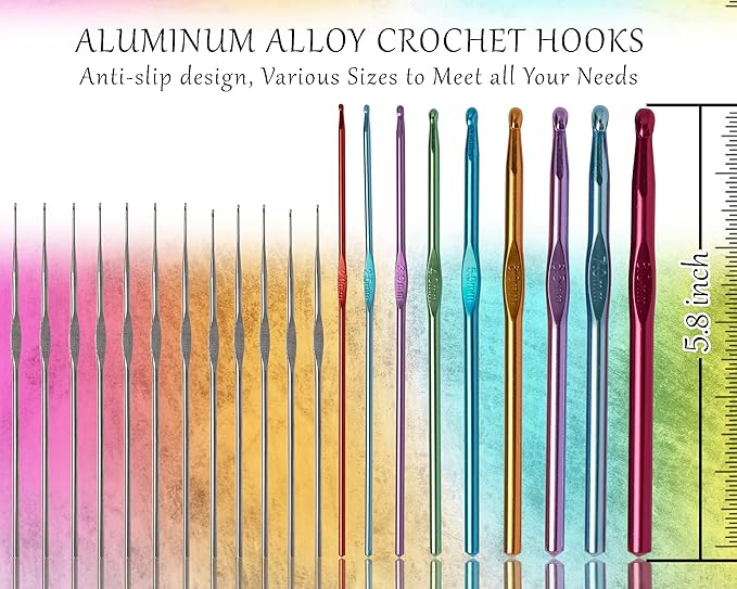 LOOEN 64Pcs Crochet Hook Set, 9 Pcs Ergonomic Rubbery Handle Hooks 2.0MM-6MM and 9 pcs Multicolor Aluminum Crochet Hooks 2.0MM-8.0MM, Crochet Hook Kits with Case, Knitting & Crochet Supplies(A - Grey)