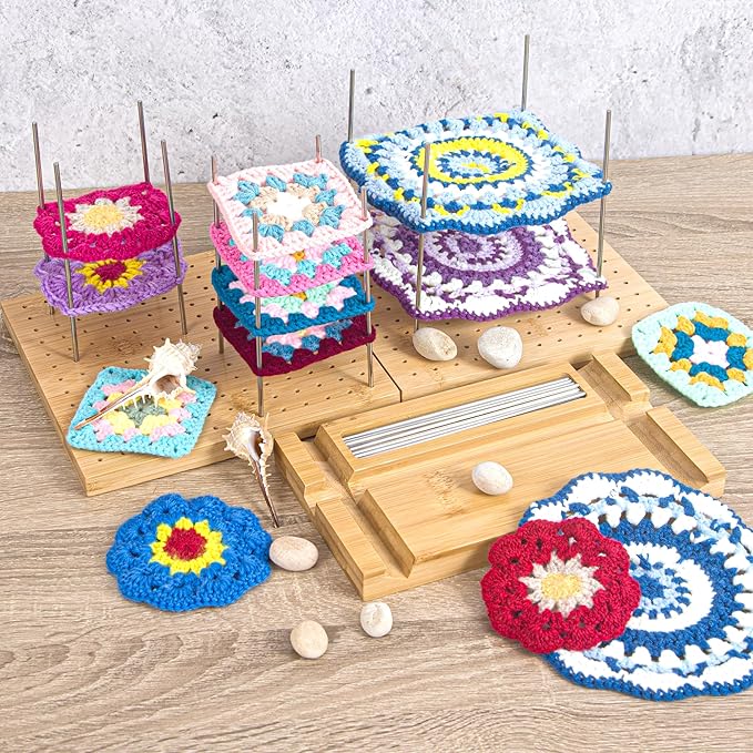 Crochet Blocking Board with Pegs & Accessories - 15.5x7.7 inch Knitting Board for Granny Square, Perfect Gift for Grandma & Mom, Complete Crochet Tool Kit.