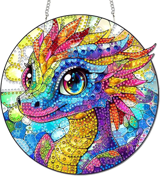 Reofrey Hanging Diamond Art Kits for Adults - 8x8 Inch Dinosaur Acrylic Board Double Sided Pattern Diamond Painting Suncatcher Pendant, DIY Crystal Art for Home Wall or Window Decoration Handmade Gift
