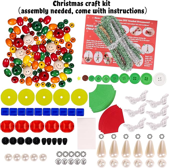 Tieshankao 16PCS Christmas Crafts DIY Beads Ornaments Kits for Adults Include Nutcracker, Angel, Elf, Tree - Xmas Holiday Toys Gifts Stocking Stuffers Decor Party Decorations Supplies(Need Assembly)